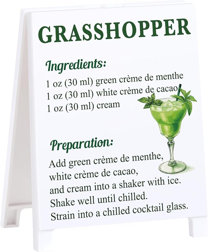 Grasshopper Recipe Rustic Bar Decor for Home Cafe Farmhouse Cocktail Sign for Kitchen Bar Cart Accessories Mixology Christmas Gift for Bartender Men Women New Couple - 5.59 x 4.33 inch Acrylic Sign by Funnysignsandcozydecorgiftsforyourspacethatspeakyourmind