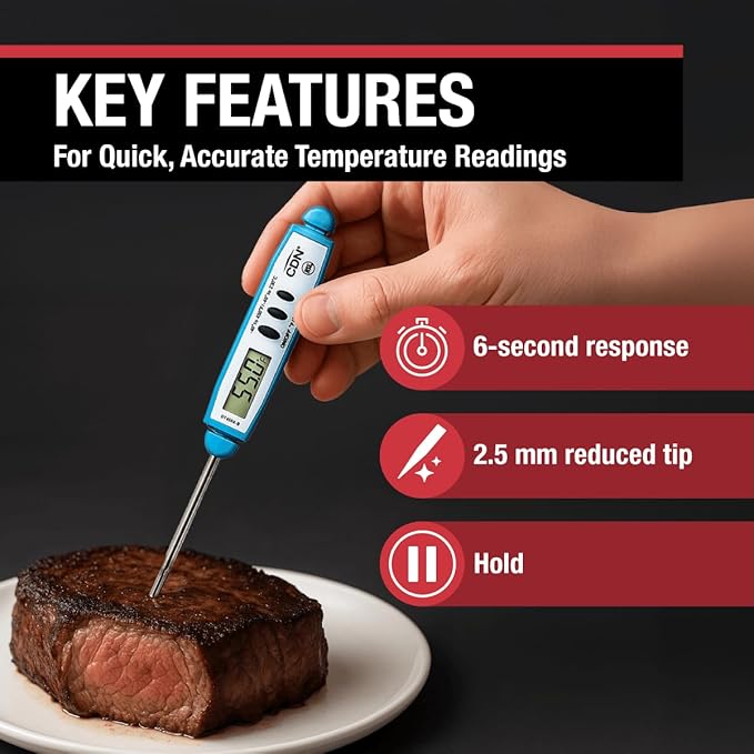 CDN ProAccurate® Instant Read Digital Pocket Thermometer for Meat, Cooking with 2.5mm Reduced Tip, Stainless Steel Stem, Fast Accurate Readings (DT450X)