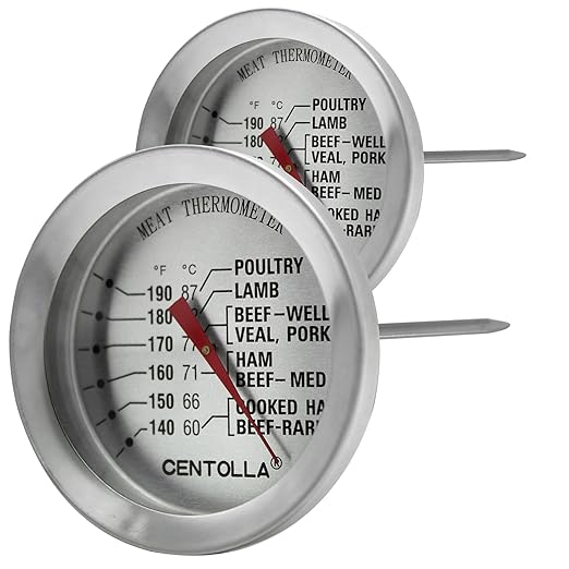 2 Pieces Meat Thermometer for Roaster Oven, Food Thermometer for House Cooking,Large 2.12-Inch Easy-Read Face, Oven Safe Leave in,Stainless Steel Stem Silver