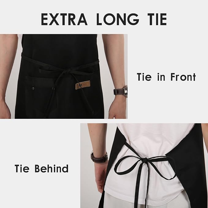 Yuubin Extra Large Aprons for Men Adjustable Button Apron with Pockets Chef Cooking Kitchen Aprons Women,Water&Oil Resistant - Image 3