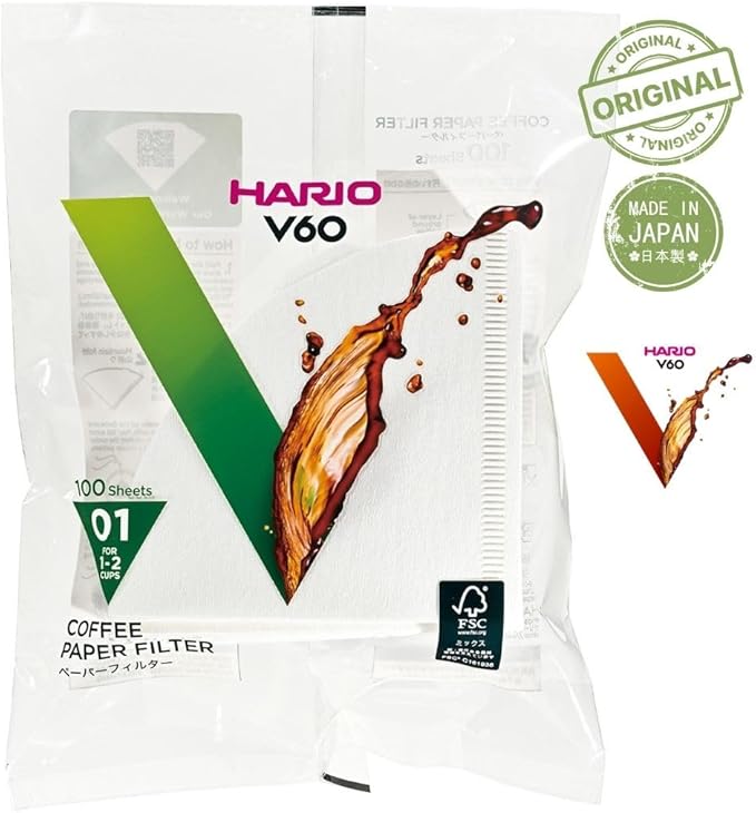 [2pcs Set] Hario V60 Misarashi Coffee Paper Filter (Size 01, 100 Count, White) 200 Total