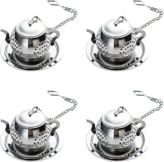 4Pcs Tea Balls for Loose Leaf, Stainless Steel Tea Infusers for Loose Tea, Tea Strainers with Chain Hook and Saucer (Silver)