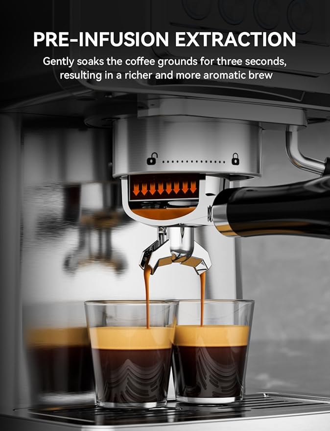 Espresso Machine 20 Bar, Stainless Steel Espresso Maker Professiona Coffee Maker with Power Steam & LED Display for Home Barista, Americano, Latte, Cappuccino Maker, 1.8L Water Tank