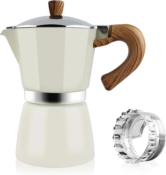 ShanSon Moka Pot Stovetop Espresso Maker 6 Cup 10 oz Italian Coffee Maker Manual Cuban Coffee Percolator Machine Italian Espresso Greca Coffee Maker for Cappuccino or Latte,White