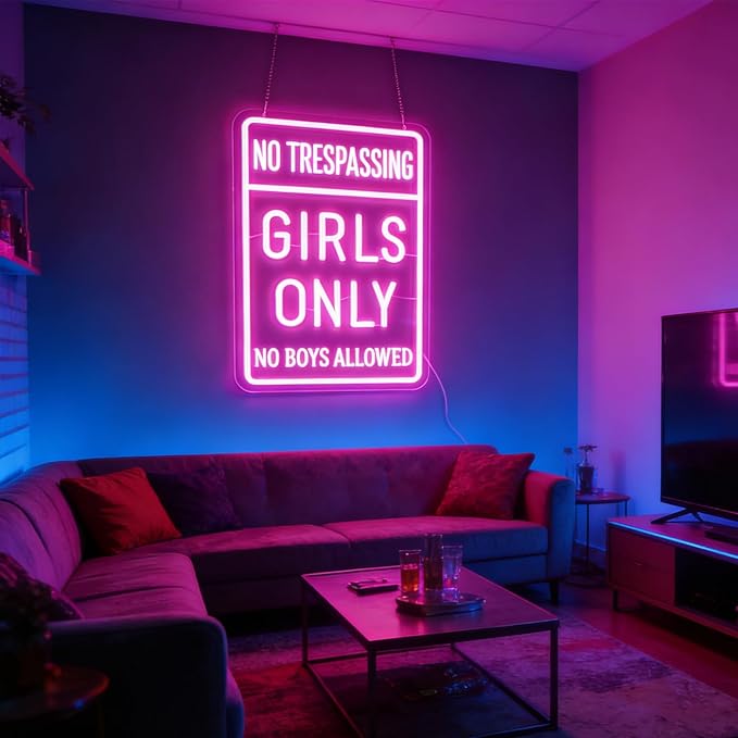 "Girls Only" neon Light - LED Wall Art for Girls Room, Club,Cave,Dorm, Study Nook or Bestie Hangout Space, Dimmable USB, Cool Bonding Gift for Sisters & Best Friends by Nordstylee