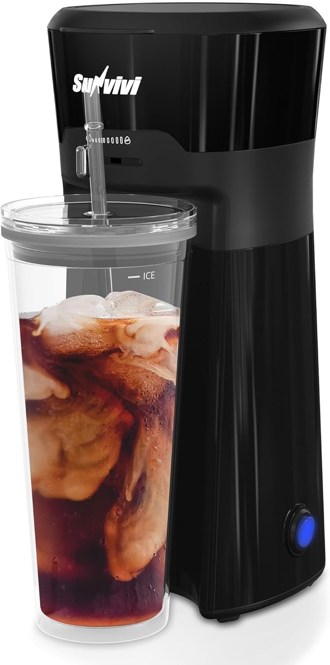 Cold Brew Coffee Maker with Reusable Coffee Filter and Insulated Pitcher, 20 Oz Iced Tea Maker for Ground Coffee, Single Serve Machine for Home, Strength Control for Flavor, Black