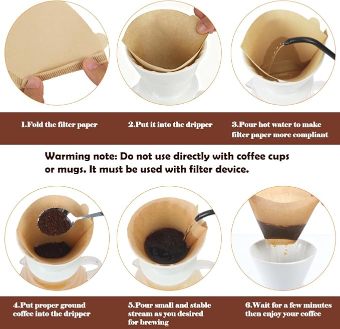 YQL 400 Count Coffee Filters, #2 Natural Brown Cone Filter Paper Compatible with Pour Over Drippers & Coffee Makers, Unbleached Disposable U-Shaped Filters, Clean Taste & Strong Design
