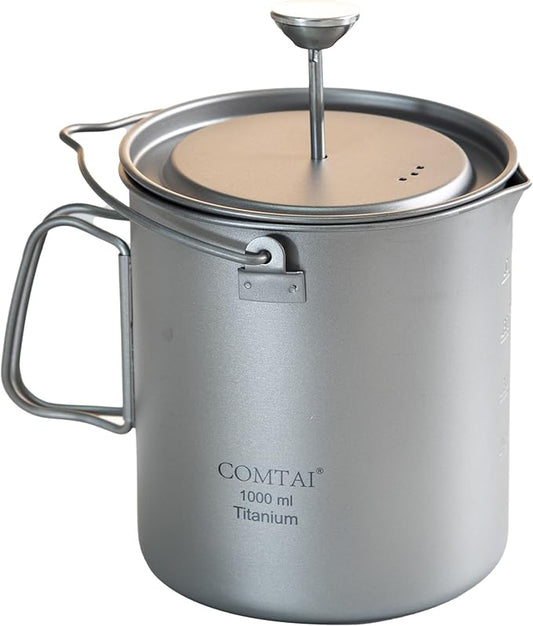 Titanium French Press Pot 1000mL/35 fl ozCoffee Maker Camping with Lid and Filter Titanium French Press Cup Backpacking for Outdoor Hiking Camp (1000ml)