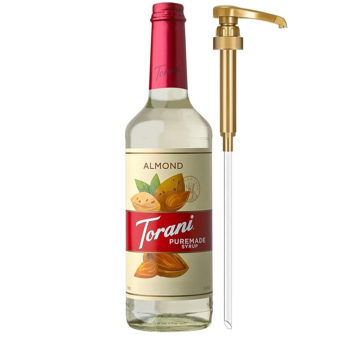 Torani Puremade Syrup, Almond Flavoring for Drinks, Glass Bottle with Pump Included, 25.4 Fl Oz