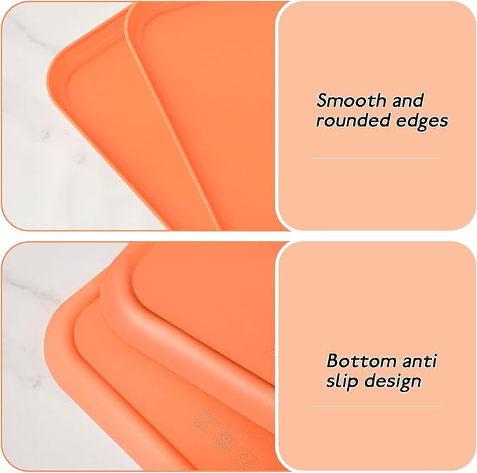 4 Pack Orange Plastic Serving Trays for Party Serving Food - Rectangular, 8.66 by 12 in, Heavy Duty Dessert Trays for Food Erving Platters for Party Tray Decor Veggie,Snack