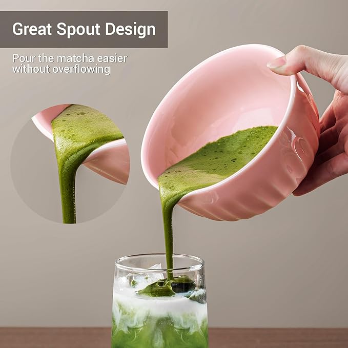 Matcha Whisk Set, 7Pcs Pink Matcha Kit Includes Ceramic Bowl, Whisk and Holder, Bamboo Scoop, Scoop Rest, Sifter and Tea Towel