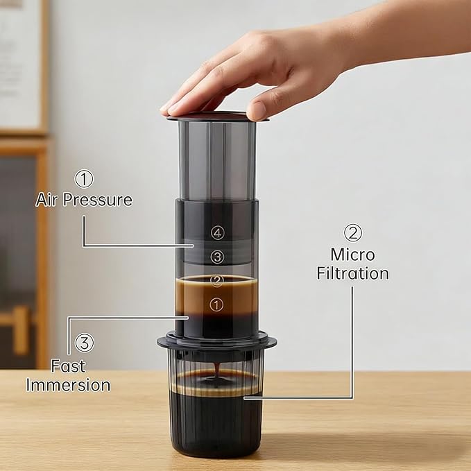 Portable Coffee Maker for Camping & Travel, Coffee Press - All-in-One French Press, Pour-Over & Espresso Style Manual Brewer, Small Coffee Maker for Full Bodied Coffee Without Grit, Less Bitterness