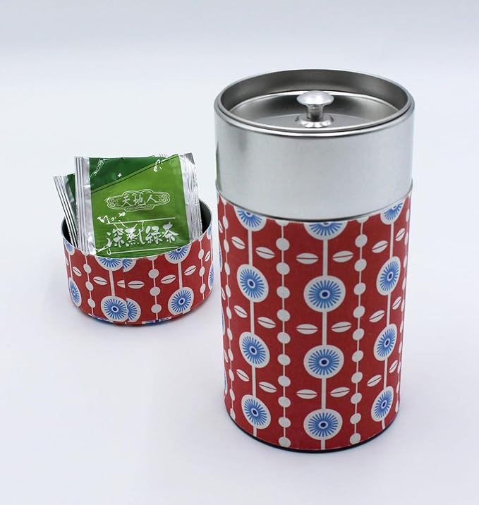 Japanese Pokkan Matcha Coffee Spice Tea Tin Canister Washi Paper Storage with Lid 7.05 oz Capacity (Kururi)