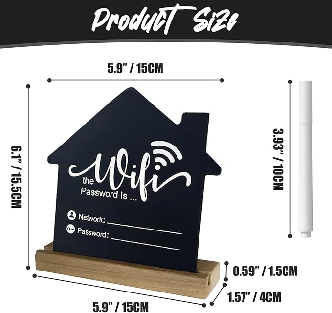 WiFi Password Sign Wooden WiFi Sign Wireless Network Sign Table Chalkboard for Restaurant Supermarket Office Home Bar Coffee (6.1" HX5.9 W Black1)