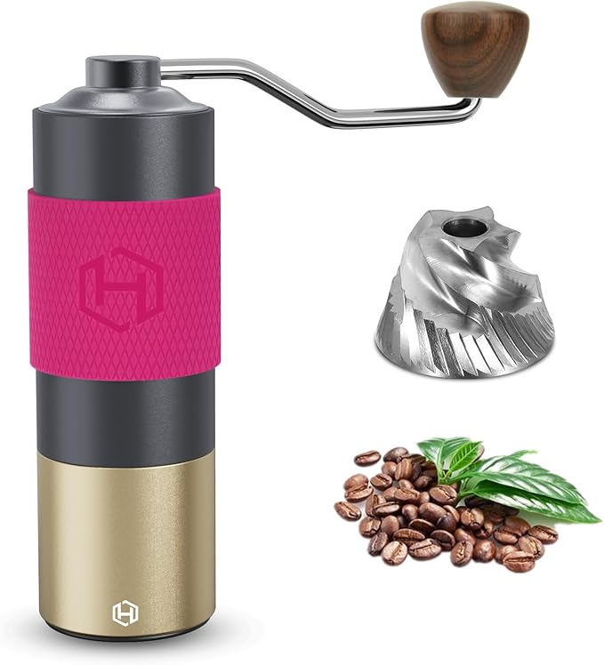 Manual Coffee Grinder Capacity 30g with CNC Stainless Steel Conical Burr, Double Bearing Positioning Coffee Grinder Hand,Internal Adjustable Setting,Espresso to Coarse for Office, Home, Camping