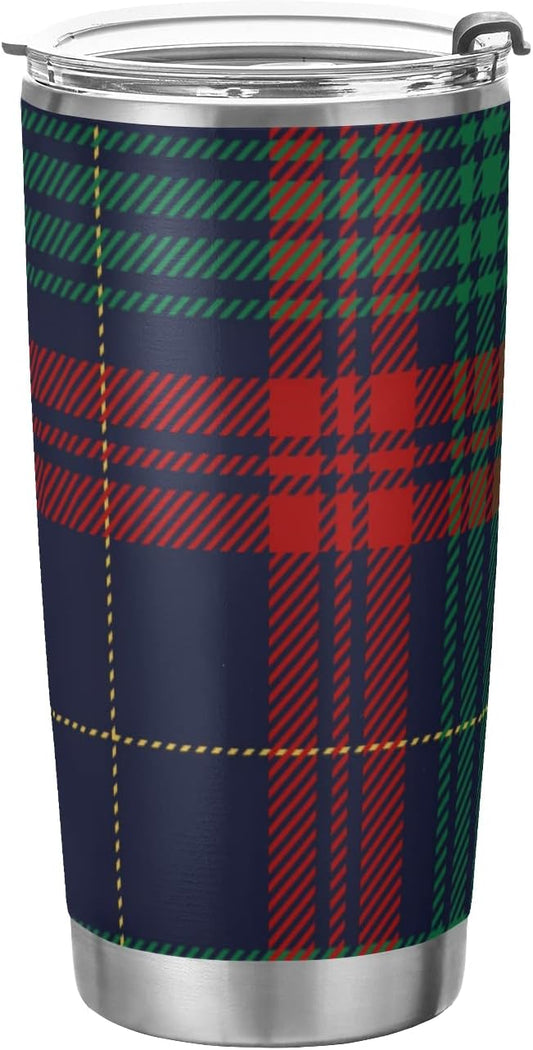 Tumbler Tartan Plaid Classic Red Green Insulated Coffee Cup Beverage Container Travel Mug with Straw and Lid Double Wall Stainless Steel 20oz BPA-Free for Sport, Back to School