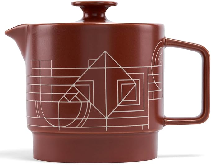 Tea Forte Terra Stoneware Teapot with Infuser and Lid, Frank Lloyd Wright, 20 oz. Sienna Stoneware Pot for Steeping Loose Leaf Tea, Dishwasher & Microwave Safe