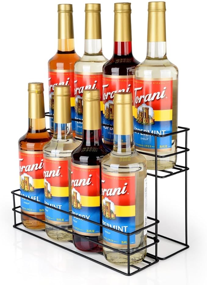 kimilus 8 Bottle Capacity Coffee Syrup Organizer 2 Tier Coffee Syrup Stand Shelf for Coffee Bar Kitchen Small Wine Rack for Bar Family Storage for Syrup Wine Dressing