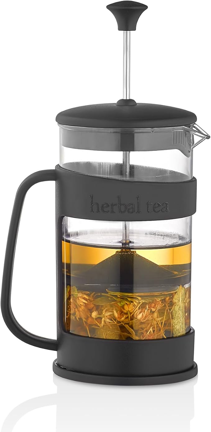 French Press Coffee and Tea Maker - 400ml (13.5oz) BPA-Free Heat-Resistant Plastic Body - Perfect for Herbal Tea, Filter Coffee, and Espresso Brewing - Sleek Black Design