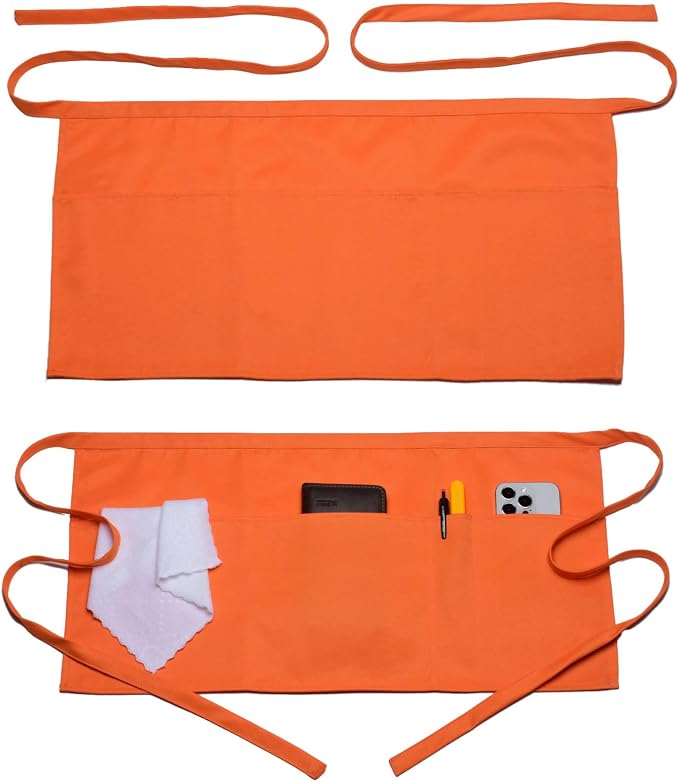 Argstar 2 Pack Server Apron with 4 Pockets, Waitress Waiter Waist WaterDrop Resistant Short Aprons by ArgstarDirect