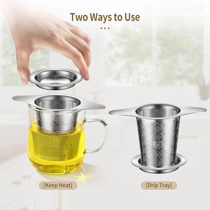 2Pack Stainless Steel Tea Strainers for Loose Tea Infuser, BOMANSI BOMS Extra-Fine Mesh Tea Infuser for Loose Leaf Tea, Tea Holder Loose Leaf Tea Steeper, Tea Diffuser for Rooibos, Black Tea, Herbal