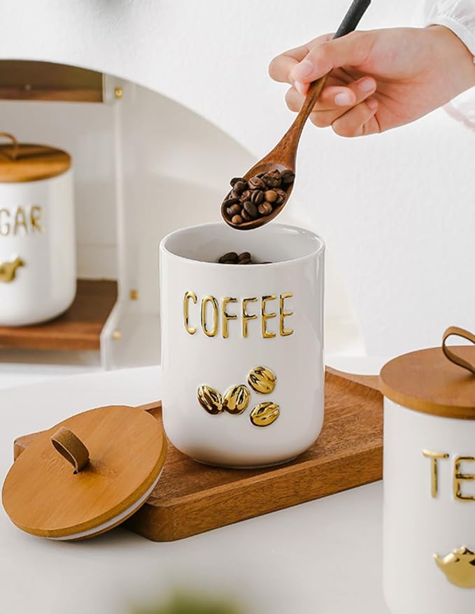 Ceramics Coffee Canisters with Airtight Lids, Simple Style Coffee Bean Storage for Kitchen Countertop, White Coffee Container for Ground Coffee Holder (27.05oz/800ml)