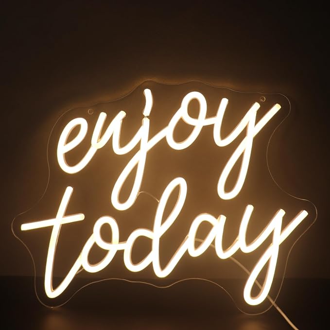 "Enjoy Today" Mindful Mantra Light - Present & Positive LED Wall Art for Living Room, Kitchen, Office or Morning Routine Space, Dimmable USB, Uplifting Daily Reminder Gift for Mindfulness & Joy by Nordstylee