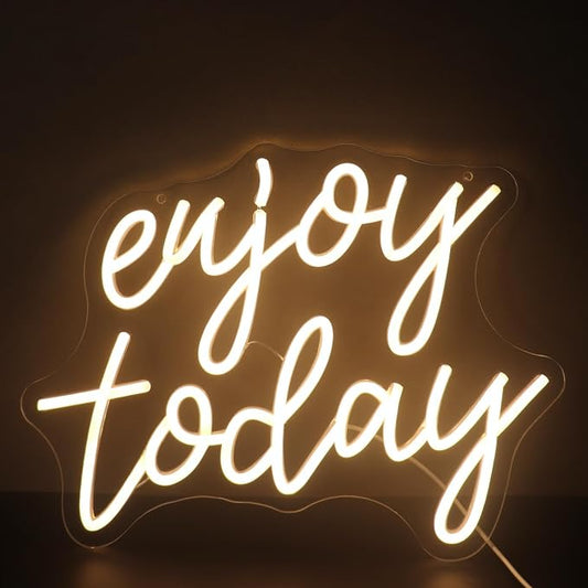 "Enjoy Today" Mindful Mantra Light - Present & Positive LED Wall Art for Living Room, Kitchen, Office or Morning Routine Space, Dimmable USB, Uplifting Daily Reminder Gift for Mindfulness & Joy by Nordstylee