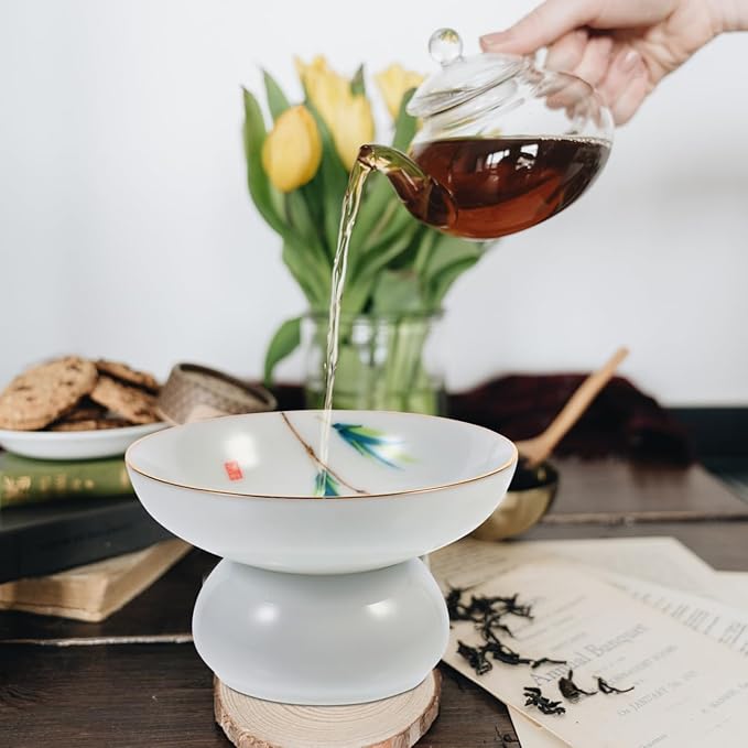 DOITOOL Porcelain Tea Strainer with Base Integrated Ceramic Tea Filter White Simply Style Two
