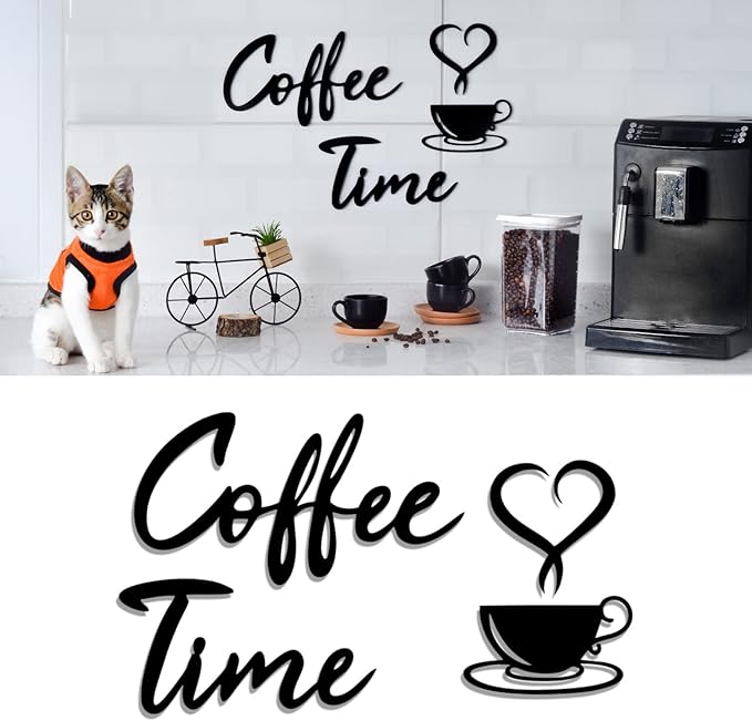 4eN Coffee Time Wall Sign – Modern MDF Wooden Wall Decor for Kitchen & Coffee Bar – Stylish Cafe & Coffee Corner Decoration-4 Pieces