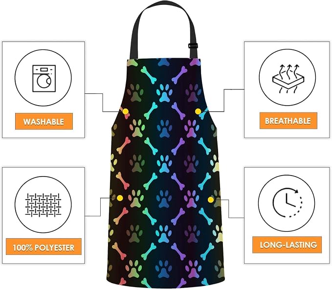 Dog Paw and Bone Apron for Women Men, Adjustable Apron Cooking Kitchen Chef Apron for Home Kitchen, Baking Gardening BBQ, Coffee House, Restaurant - Image 4