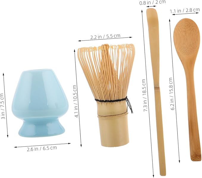 4-Piece Matcha Tea Tools Set Bamboo Whisk Traditional Tea Scoop Whisk Stand and Spoon for Authentic Japanese Matcha Ceremony