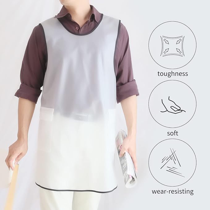 Waterproof Cross Back Apron, Shortened Design Waterproof Apron, Japanese Style Aprons with Pockets, X Cross Halter Apron, Cooking Aprons for Dishwashing, Cleaning Work with Water - White Translucent - Image 6