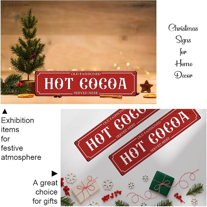 Hot Cocoa Served Here Christmas Metal Sign Vintage Print Art Poster Tin Hanging Plaque for Home Kitchen Patio Yard Office Cafe Coffee Bar Front Door Wall Decor Novelty Gift 16" x 4" - Image 5