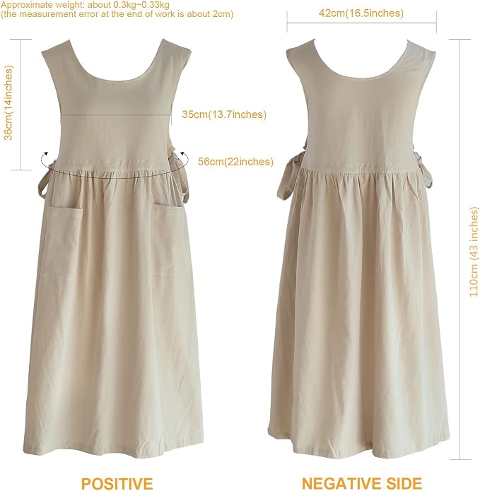 Premium Plus Size Apron Adjustable Waistline Bib Apron,Soft Cotton Blend Apron with Pockets (Cream Color) - Image 2