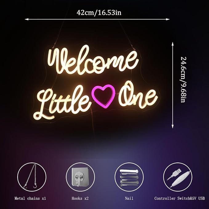 "Welcome Little One" Heartwarming Nursery Light, Gentle Joyful LED Wall Art for Baby's Room, Shower Gift, New Parent's Home/Family Entryway, Dimmable USB, Sweet Arrival Gift for Newborns & Families - Image 7