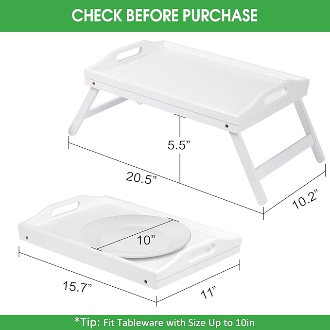 Breakfast Tray Folding Legs with Handles Kids Bed Tray Table for Sofa Eating,Drawing,Platters Bamboo Serving Lap Desk Snack Tray