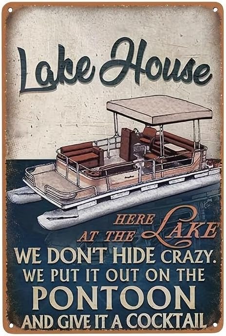 Funny Lake House Metal Sign Wall Art, Vintage Coffee Tin Sign for Kitchen Decor, Lake House Decor for Cabin or Cottage, Rustic Lake Life Decor, Lake House Gifts, 8x12 Inch by MOSM