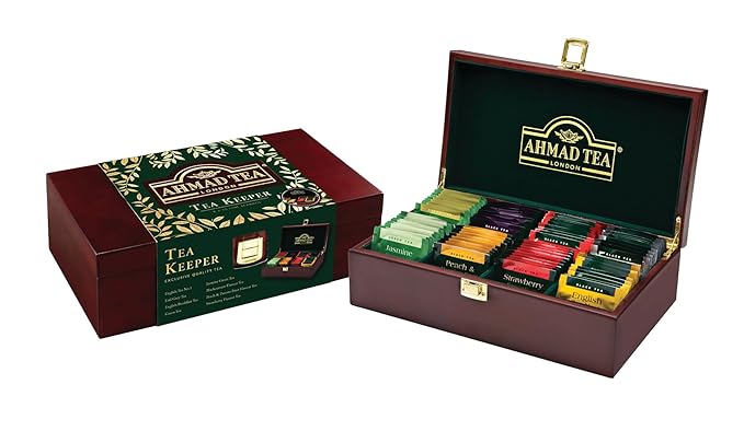 Ahmad Tea Keeper Wooden Box with 80-Count Assorted Tea Bags