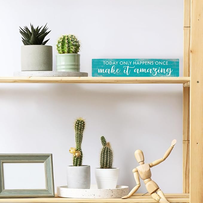 AGMDESIGN Today Only Happens Once Make It Amazing Wood Sign, Motivational Daily Reminder Decor for Bedroom Office, Farmhouse Kitchen Cafe Shop Wooden Plaque, Positive Gifts for Friends Coworkers - Image 4