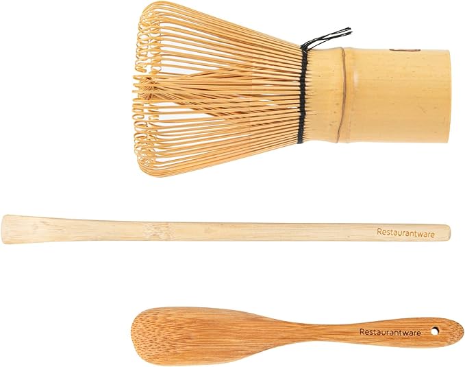 Restaurantware-Dojo Matcha Tea Whisk Set, 3-Piece Traditional Matcha Brush Set - Includes Whisk (Chasen), Scoop (Chashaku), And Spoon, Durable, Bamboo Matcha Making Set, Heat-Resistant, Sustainable