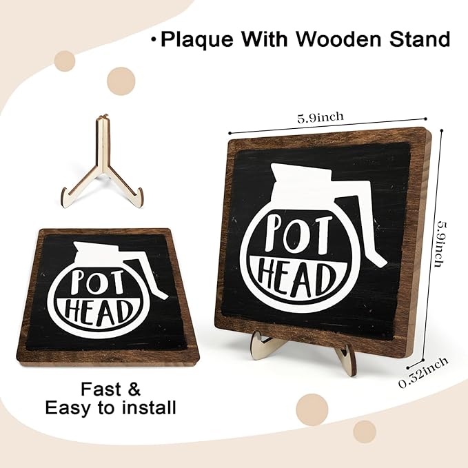 Vintage Coffee Bar Sign, Wooden Coffee Decor for Kitchen, Rustic Farmhouse Cafe Sign, Cefe Accessories, CoffeeLover Gifts, Home Wall Decor (Black&Brown1, 5.9x5.9inches)
