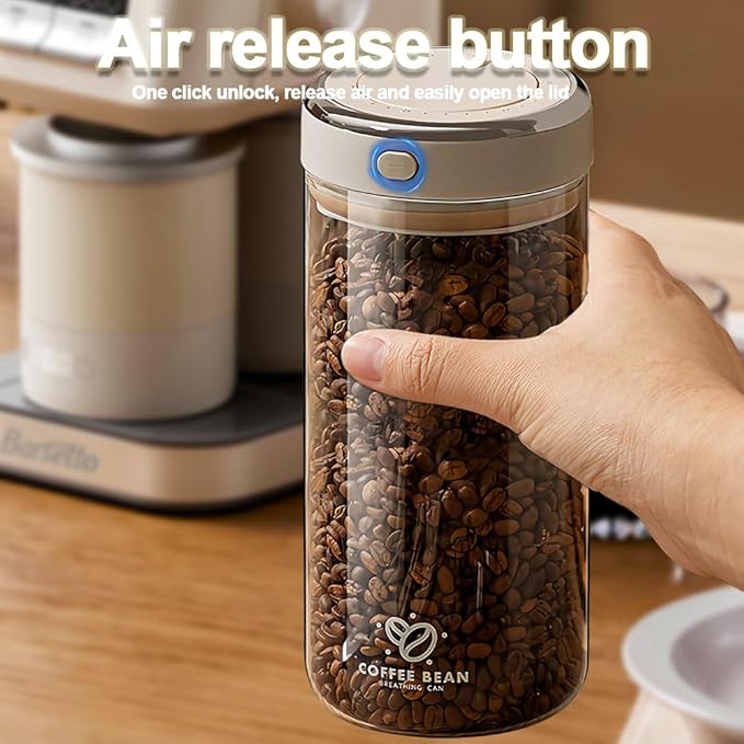 Aerbee Coffee Bean Canister, 57OZ Food Grade Coffee Bean Sealed Jar with Date Tracker and Waking Food Valve, Vacuum Food Storage Containers for Flour, Grain, Snack, Sugar, Tea (1.7L)