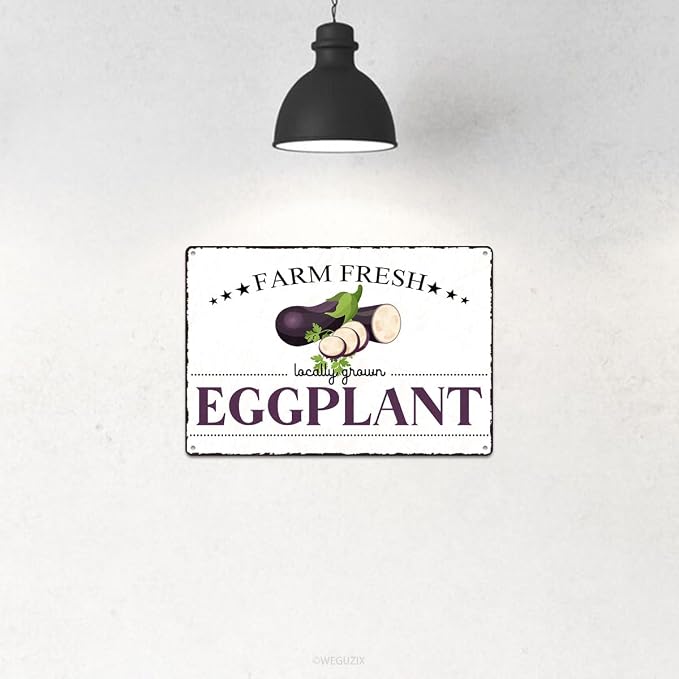Vintage Eggplant Metal Signs Wall Decor Funny Vegetables Art Poster Decorative for Home Farmhouse Kitchen Garden Cafe Bar Farm Porch Fence Yard 12X8 Inch Aluminium Hanging Plaque - Image 4
