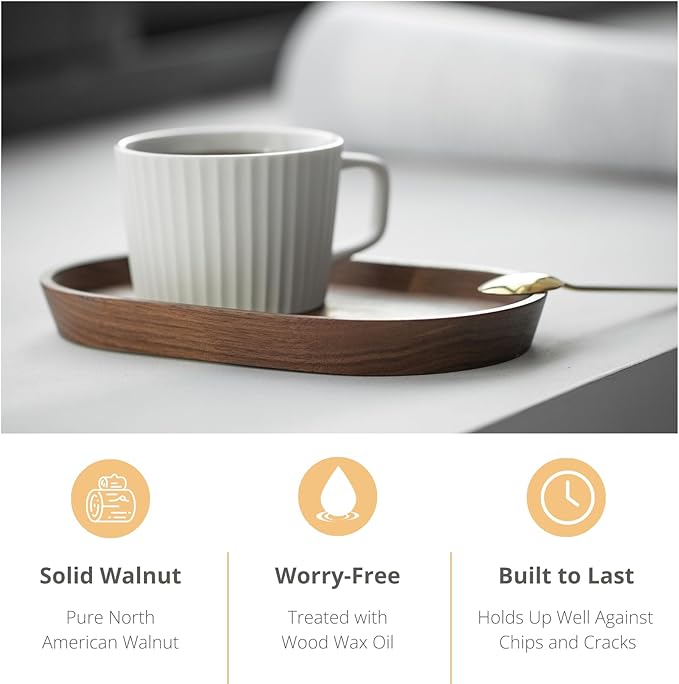 Wooden Mini Serving Tray for Parties, Tea&Coffee Table Tray, Small Oval Wood Plate for Fruit&Snacks, Decorative Tray for Jewellery Key Coin, Tray for Bathroom (Walnut, 7.8”×4.66”)