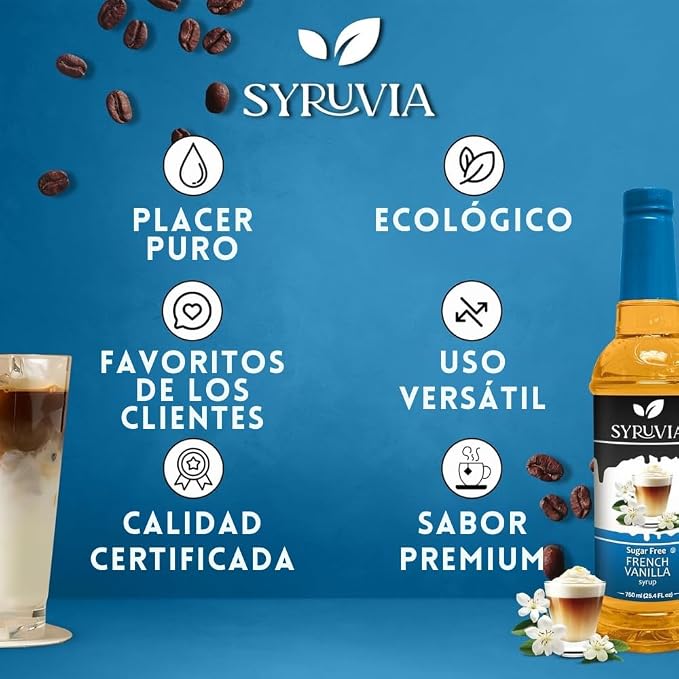 Syruvia Sugar Free Coffee Syrup, French Vanilla Flavored Syrup for Drinks, Lattes, and Desserts – 25.4 fl oz, With Pump - Image 5