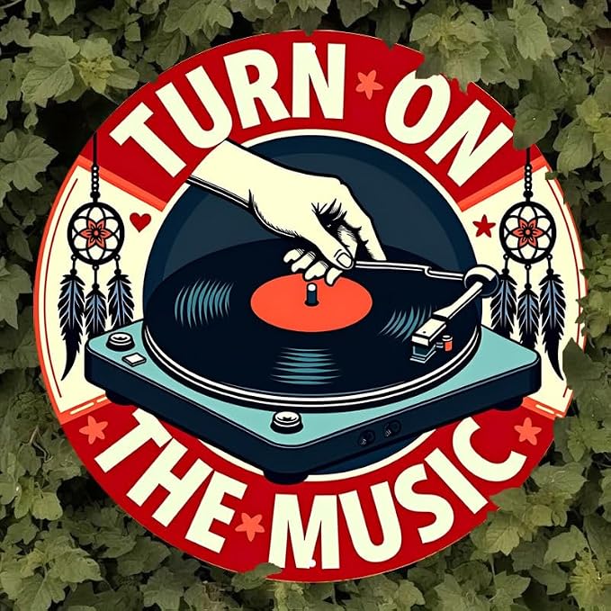 1pc Vintage Turn On The Music Vinyl Record Tin Sign, Retro Style Aluminum Wall Art, Rustic Metal Decor Plaque, 8x8", with No Electricity Needed, Cafe - Multipurpose Wall Hanging - Image 5
