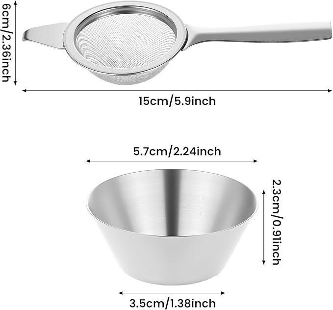2.2" Small Sifter for Matcha Strainer Fine Mesh Mini Tea Strainers Small Sifter for Matcha Filter with Handle Metal Sieve Stainless Steel for Cocktail Loose Tea Coffee, Silver