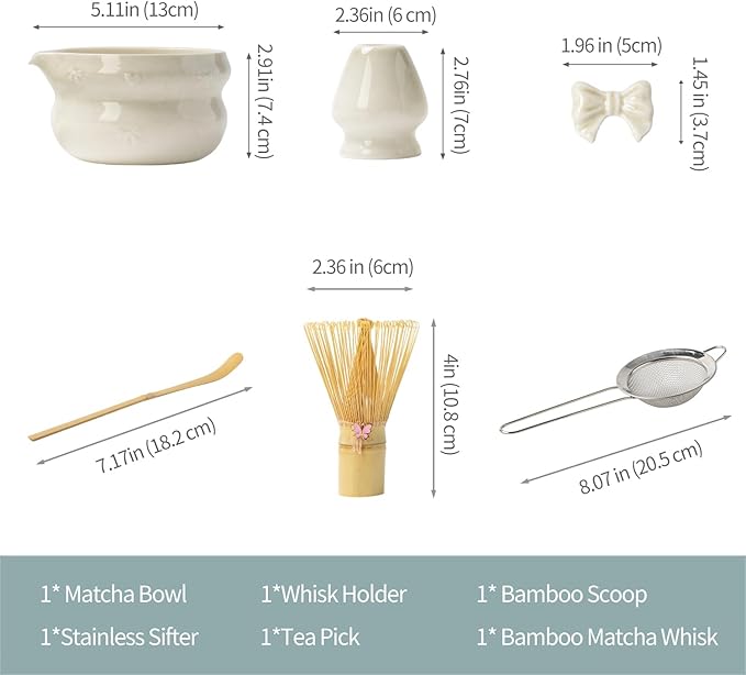 Matcha Kit 7-Pcs matcha whisk set, Measuring Spoon, Japanese Tea Making Tools,Cha, tea bowl, pink matcha set (grey)