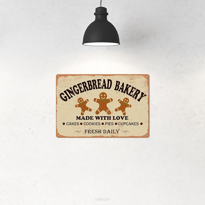Christmas Signs Home Decor Vintage Art Poster Metal Hanging Plaque Kitchen Cafe Bar Farmhouse Porch Yard Outdoor Indoor Decorations Funny Xmas Gift 8X12 Inch (Gingerbread Bakery Sign) - Image 4
